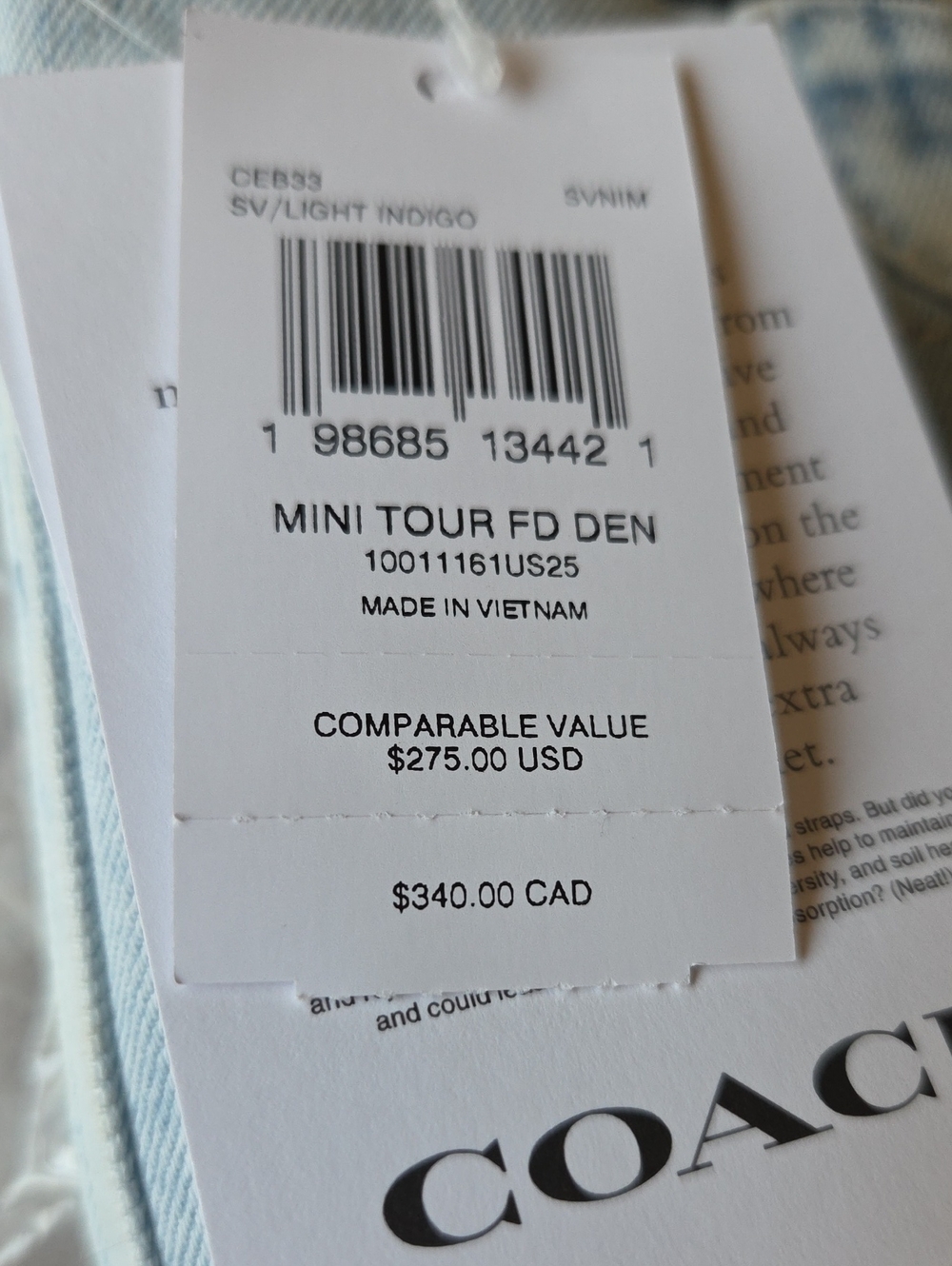 Coach Mini Tour Tote Bag In Loved Denim NWT - Picture 5 of 7